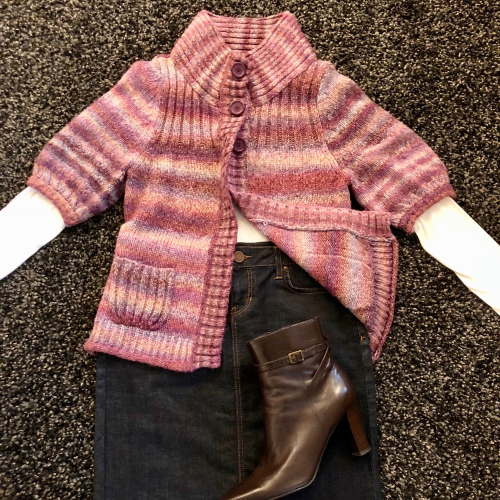 Express Pink&Purple 3-Button Cardigan